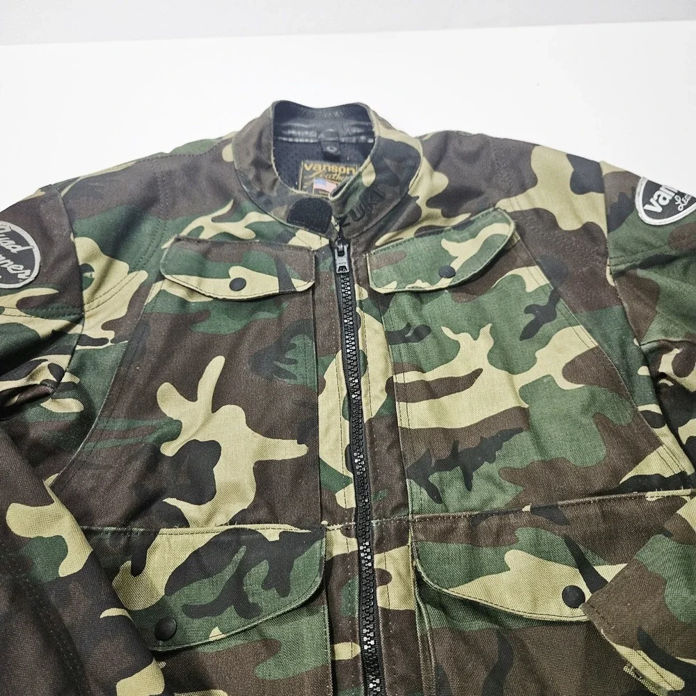 Vanson Leathers Camo Jacket Mens XL Green Suzuki Motorcycle Riding Made USA